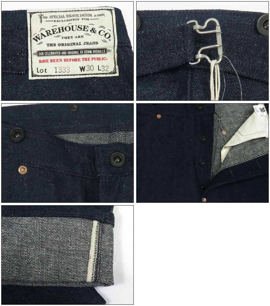 ウェアハウス WAREHOUSE Lot.1333 1910-15 No.3 デニム パンツ WAIST OVERALLS