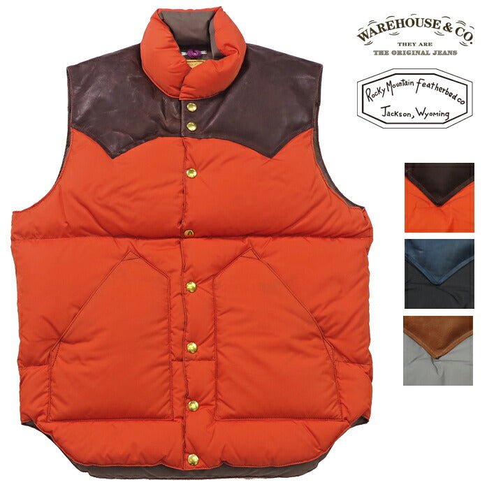 ウェアハウス WAREHOUSE ロッキーマウンテン フェザーベッド ROCKY MOUNTAIN FEATHERBED リップストップไนลอน ダウンเวสต์ ホースไฮด์ เลเซอร์ยอร์ค NYLON DOWN VEST ขนเป็ดขาว WH2221