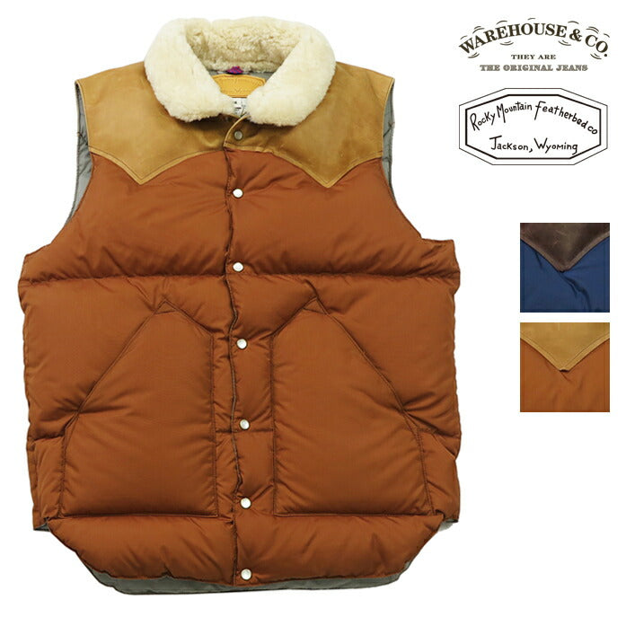 ウェアハウス WAREHOUSE ロッキーマウンテン フェザーベッド ROCKY MOUNTAIN FEATHERBED リップストップไนลอน คริสตี้ ダウンเวสต์ ホースไฮด์ เลเซอร์ยอร์ค NYLON DOWN VEST ขนเป็ดขาว WH2222
