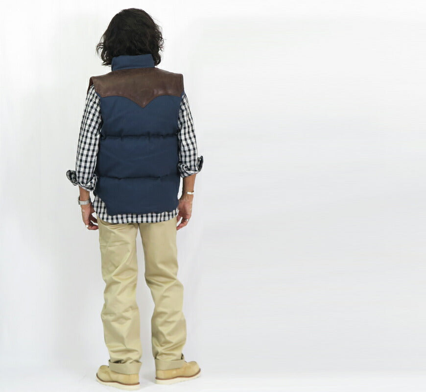 ウェアハウス WAREHOUSE ロッキーマウンテン フェザーベッド ROCKY MOUNTAIN FEATHERBED คอตตอนแคนวาส ダウンเวสต์ ホースไฮด์ เลเซอร์ยอร์ค NYLON DOWN VEST ขนเป็ดขาว WH2223