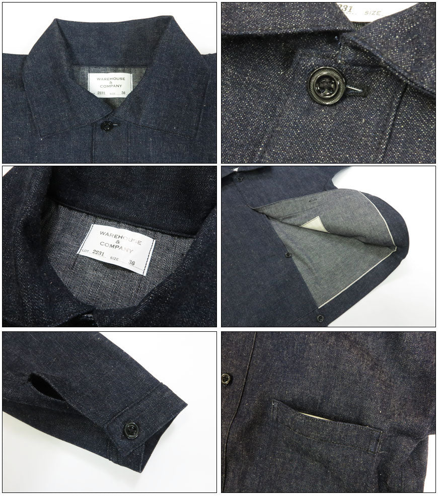 ウェアハウス WAREHOUSE Blusa de cuadros azul índigo y blanco de los años 1900 Lot.2231, chaqueta de mezclilla