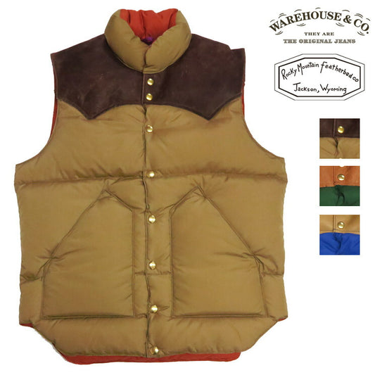 ウェアハウス WAREHOUSE ロッキーマウンテン フェザーベッド ROCKY MOUNTAIN FEATHERBED ナイロン ダウンベスト ホースハイド レザーヨーク NYLON DOWN VEST ホワイトダックダウン WH2234