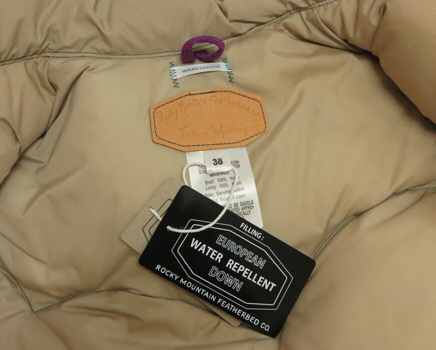 ウェアハウス WAREHOUSE Rocky Mountain Featherbed Nylon Daunenweste Pferdeleder Lederpasse NYLON DOWN VEST Weiße Entendaune WH2234