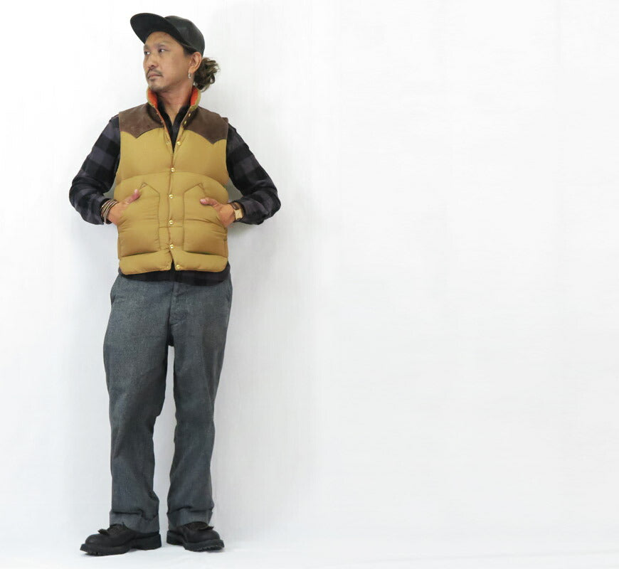 ウェアハウス WAREHOUSE Rocky Mountain Featherbed Nylon Daunenweste Pferdeleder Lederpasse NYLON DOWN VEST Weiße Entendaune WH2234