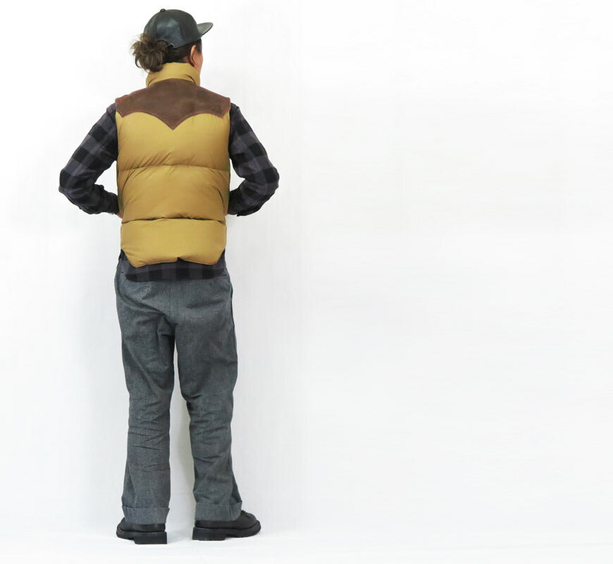 ウェアハウス WAREHOUSE Rocky Mountain Featherbed Nylon Daunenweste Pferdeleder Lederpasse NYLON DOWN VEST Weiße Entendaune WH2234