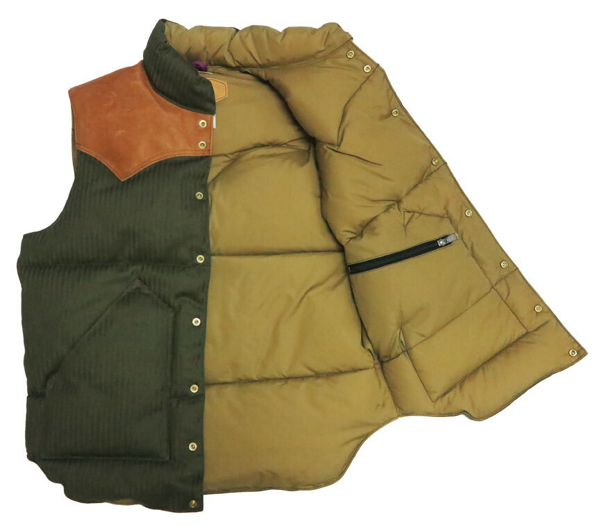 ウェアハウス WAREHOUSE ロッキーマウンテン フェザーベッド ROCKY MOUNTAIN FEATHERBED 硫化染コットンヘリンボーン ダウンベスト ホースハイド レザーヨーク NYLON DOWN VEST ホワイトダックダウン WH2236