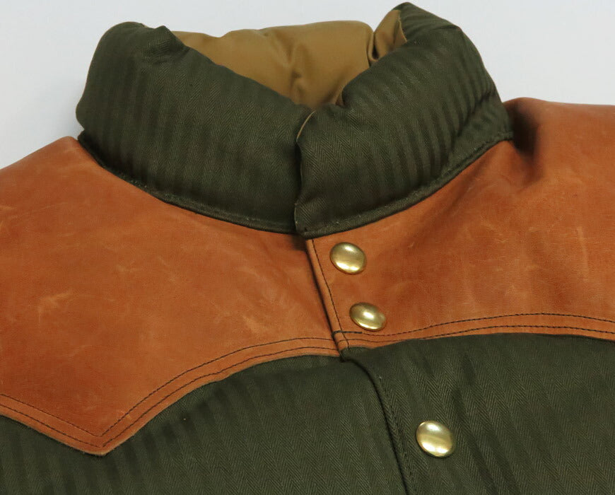 ウェアハウス WAREHOUSE ロッキーマウンテン フェザーベッド ROCKY MOUNTAIN FEATHERBED 硫化染コットンヘリンボーン ダウンベスト ホースハイド レザーヨーク NYLON DOWN VEST ホワイトダックダウン WH2236