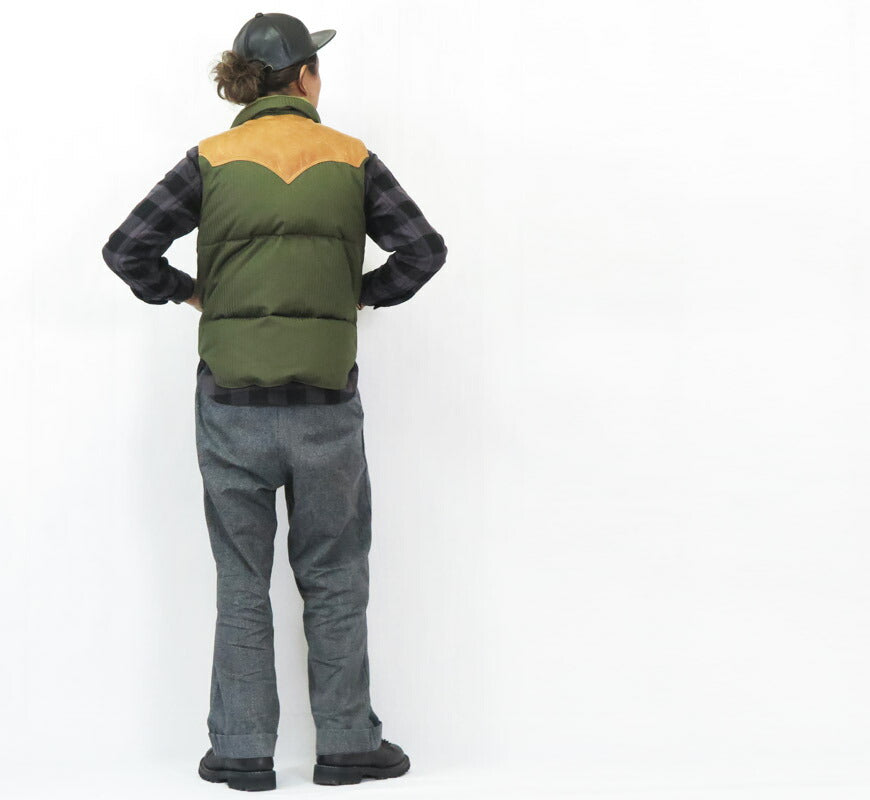 ウェアハウス WAREHOUSE ロッキーマウンテン フェザーベッド ROCKY MOUNTAIN FEATHERBED 硫化染コットンヘリンボーン ダウンベスト ホースハイド レザーヨーク NYLON DOWN VEST ホワイトダックダウン WH2236