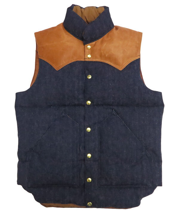ウェアハウス WAREHOUSE Rocky Mountain Featherbed Indigo-Herringbone Daunenweste Pferdeleder Lederpasse NYLON DOWN VEST Weiße Entendaune WH2237