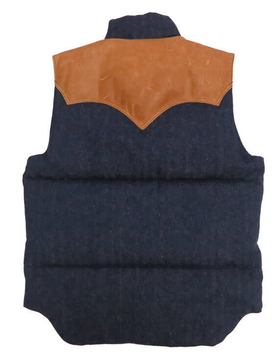 ウェアハウス WAREHOUSE Rocky Mountain Featherbed Indigo-Herringbone Daunenweste Pferdeleder Lederpasse NYLON DOWN VEST Weiße Entendaune WH2237