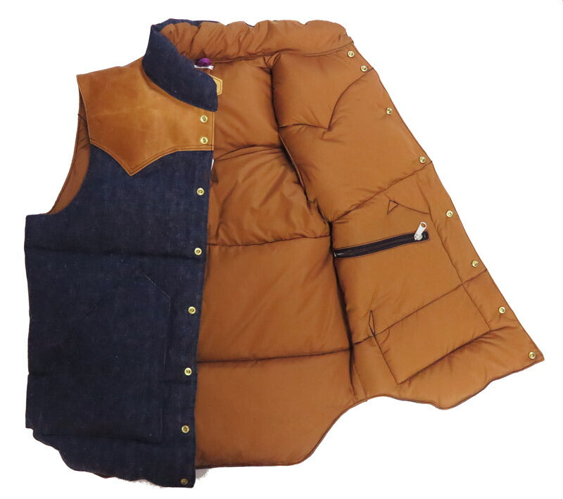 ウェアハウス WAREHOUSE Rocky Mountain Featherbed Indigo-Herringbone Daunenweste Pferdeleder Lederpasse NYLON DOWN VEST Weiße Entendaune WH2237