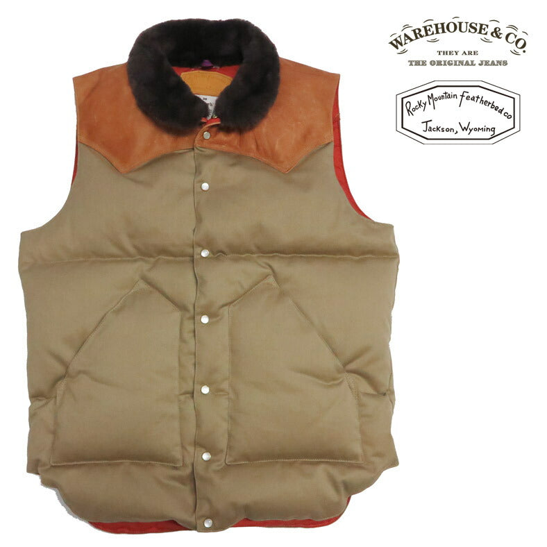 ウェアハウス WAREHOUSE ロッキーマウンテン フェザーベッド ROCKY MOUNTAIN FEATHERBED ウェストポイントクロス クリスティ ダウンベスト ホースハイド レザーヨーク NYLON CHRISTY DOWN VEST ホワイトダックダウン WH2238