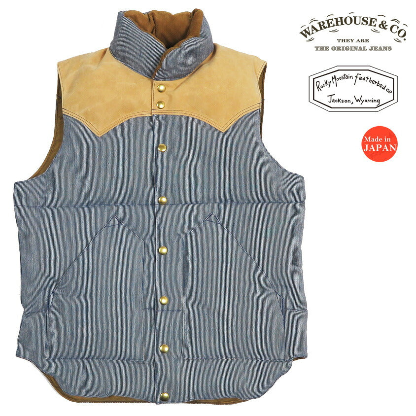 ウェアハウス WAREHOUSE ロッキーマウンテン フェザーベッド ROCKY MOUNTAIN FEATHERBED ピンストライプ ダウンベスト ホースハイド レザーヨーク PIN STRIPE DOWN VEST ホワイトダックダウン WH2247 【2026年秋冬新作】