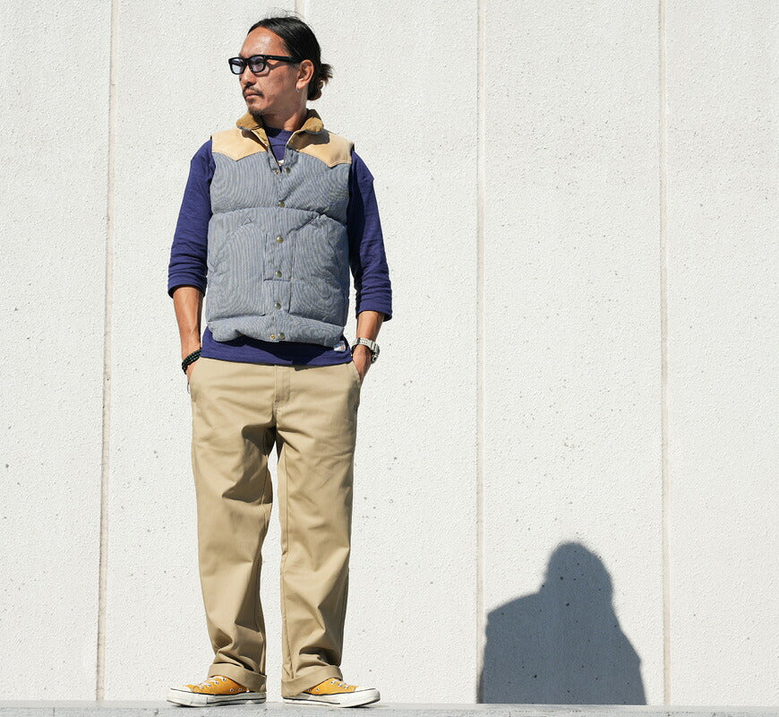 ウェアハウス WAREHOUSE ロッキーマウンテン フェザーベッド ROCKY MOUNTAIN FEATHERBED ピンストライプ ダウンベスト ホースハイド レザーヨーク PIN STRIPE DOWN VEST ホワイトダックダウン WH2247 【2026年秋冬新作】