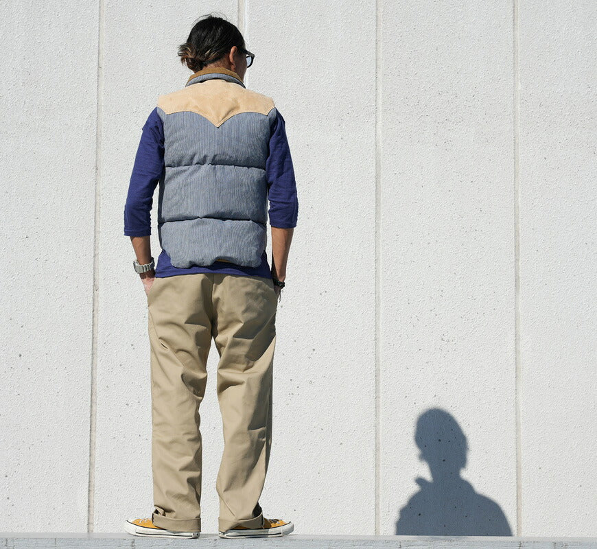 ウェアハウス WAREHOUSE ロッキーマウンテン フェザーベッド ROCKY MOUNTAIN FEATHERBED ピンストライプ ダウンベスト ホースハイド レザーヨーク PIN STRIPE DOWN VEST ホワイトダックダウン WH2247 【2026年秋冬新作】