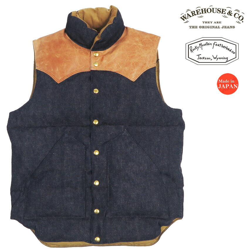 ウェアハウス WAREHOUSE ロッキーマウンテン フェザーベッド ROCKY MOUNTAIN FEATHERBED デニム ダウンベスト ホースハイド レザーヨーク DENIM DOWN VEST ホワイトダックダウン WH2248 【2026年秋冬新作】