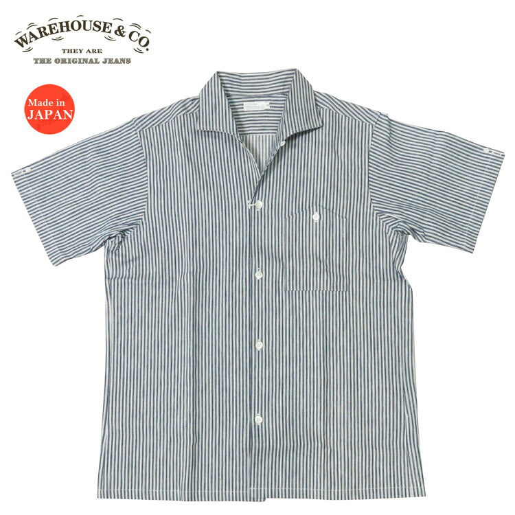 ウェアハウス WAREHOUSE เสื้อเชิ้ตแขนสั้นคอเปิด ลายทาง ไม่ผ่านการซัก Lot.3091