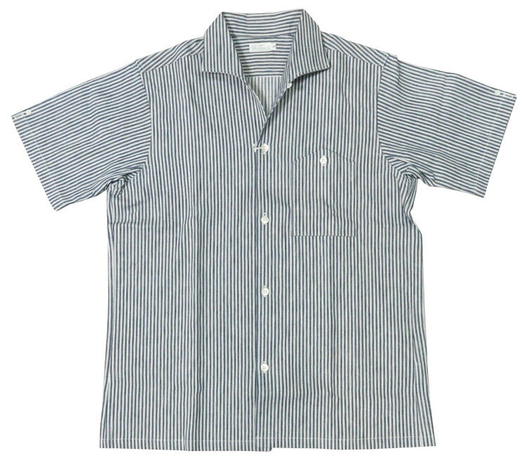 ウェアハウス WAREHOUSE เสื้อเชิ้ตแขนสั้นคอเปิด ลายทาง ไม่ผ่านการซัก Lot.3091