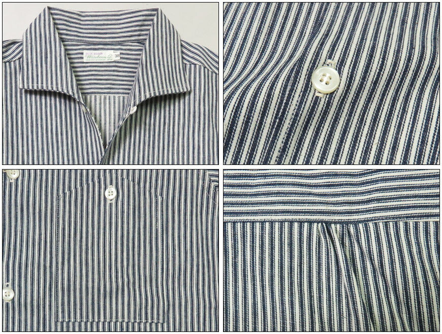 ウェアハウス WAREHOUSE เสื้อเชิ้ตแขนสั้นคอเปิด ลายทาง ไม่ผ่านการซัก Lot.3091