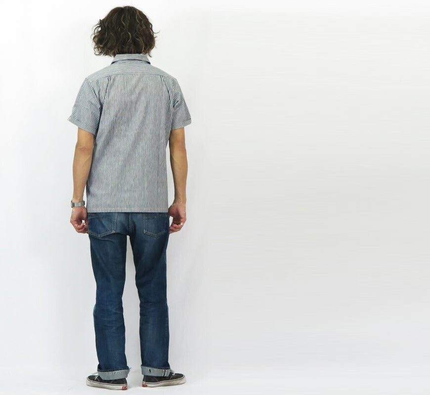 ウェアハウス WAREHOUSE เสื้อเชิ้ตแขนสั้นคอเปิด ลายทาง ไม่ผ่านการซัก Lot.3091