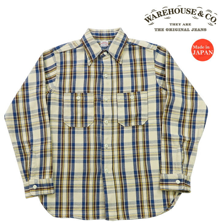 แวร์เฮาส์ WAREHOUSE เชิ้ตฟลานเนล แขนยาว ลายตาราง C แบบ วอชหนึ่ง WH3104