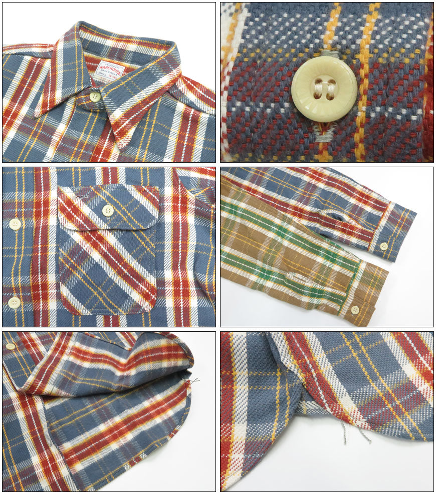 ウェアハウス WAREHOUSE Lot 3104 Kariertes Langarm Flanellhemd F-Muster