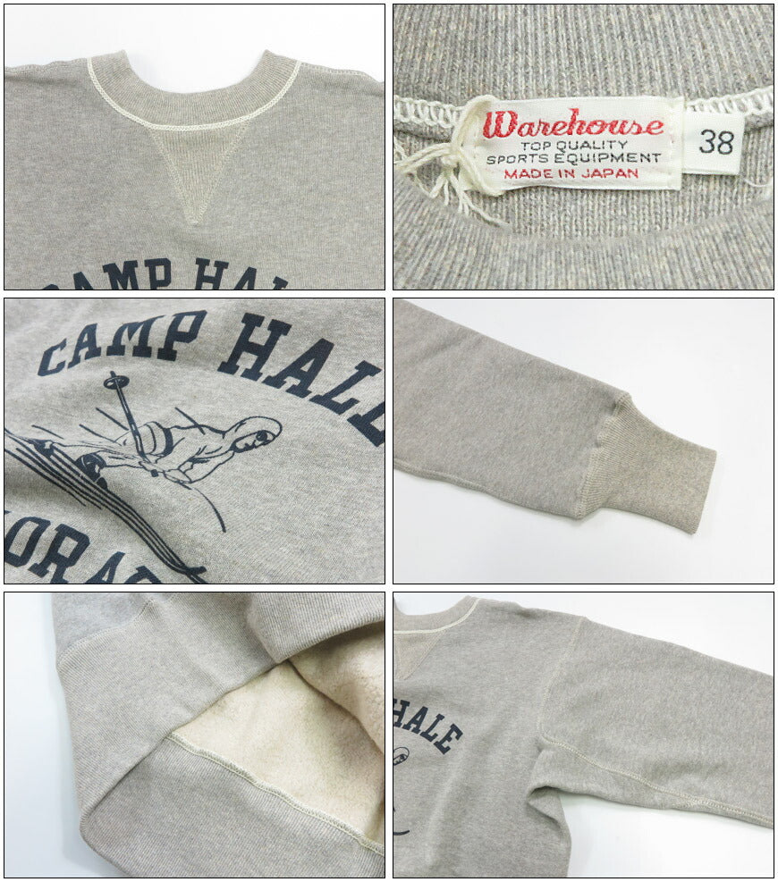 ウェアハウス WAREHOUSE Langarm Set-in Freedom-Sleeve Doppelte V Rundhals Sweatshirt mit Druck ARMY SKIING Lot.403