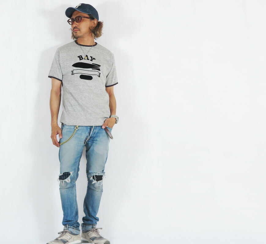 ウェアハウス WAREHOUSE 半袖 フロッキープリント リンガー Tシャツ シャドーボーダー  Lot.4059 BAY 【2026年春夏新作】