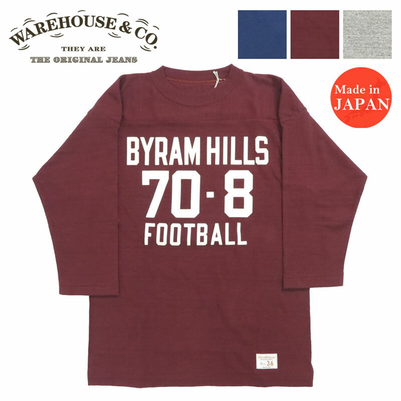ウェアハウス WAREHOUSE 7分袖 Tシャツ フットボール "BYRAM HILLS" WH4063