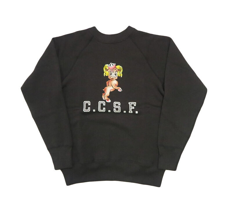 ウェアハウス WAREHOUSE 長袖 ラグランスリーブ  クルーネック スウェット フロッキープリント C.C.S.F. Lot.409