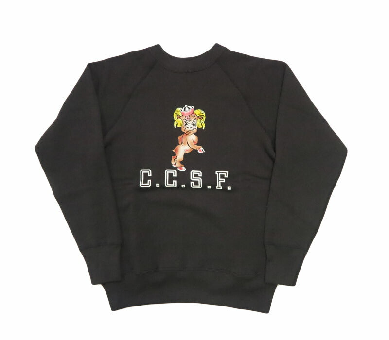 ウェアハウス WAREHOUSE 長袖 ラグランスリーブ  クルーネック スウェット フロッキープリント C.C.S.F. Lot.409