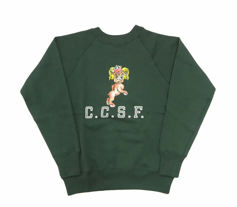 ウェアハウス WAREHOUSE 長袖 ラグランスリーブ  クルーネック スウェット フロッキープリント C.C.S.F. Lot.409