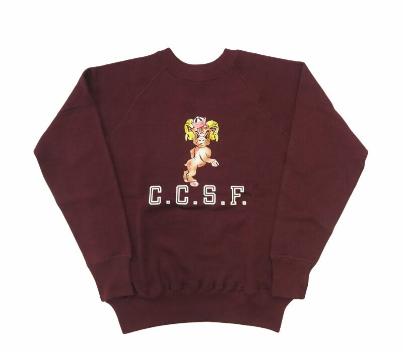 ウェアハウス WAREHOUSE 長袖 ラグランスリーブ  クルーネック スウェット フロッキープリント C.C.S.F. Lot.409