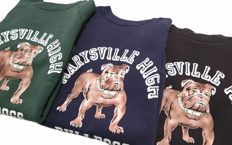 ウェアハウス WAREHOUSE 長袖 ラグランスリーブ  クルーネック スウェット フロッキープリント"MARYSVILL HIGH" Lot.409