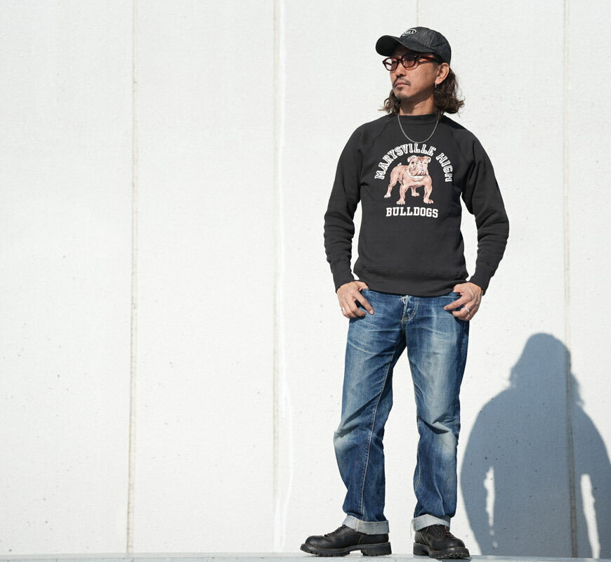 ウェアハウス WAREHOUSE 長袖 ラグランスリーブ  クルーネック スウェット フロッキープリント"MARYSVILL HIGH" Lot.409