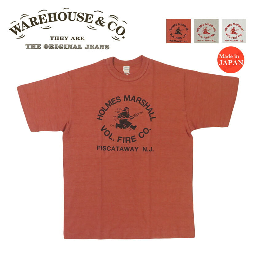 ウェアハウス WAREHOUSE プリント 半袖 Tシャツ HOLMES MARSHALL シャドーボーダー ローゲージ編み WH4601