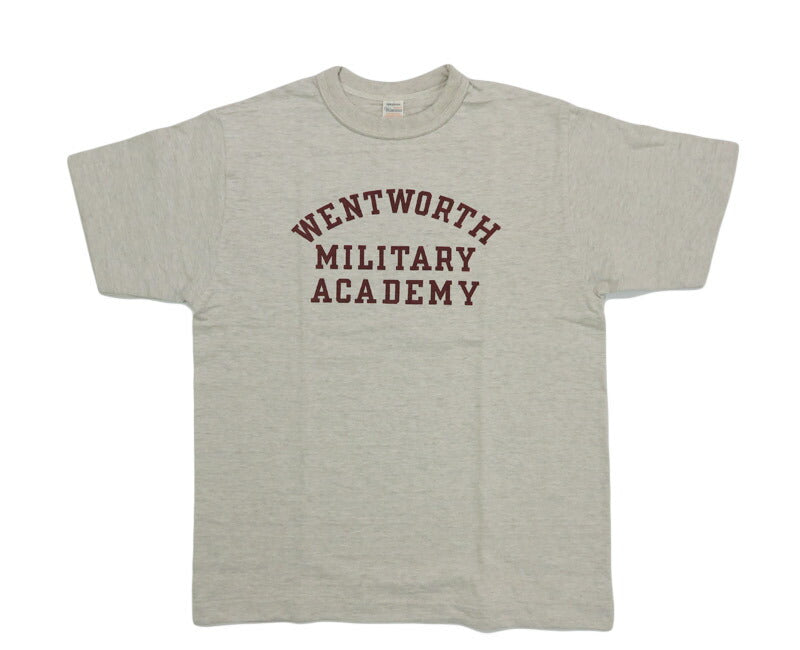 WAREHOUSE ウェアハウス Camiseta de manga corta con estampado MILITARY ACADEMY con bordes en sombra y tejido de punto grueso WH4601