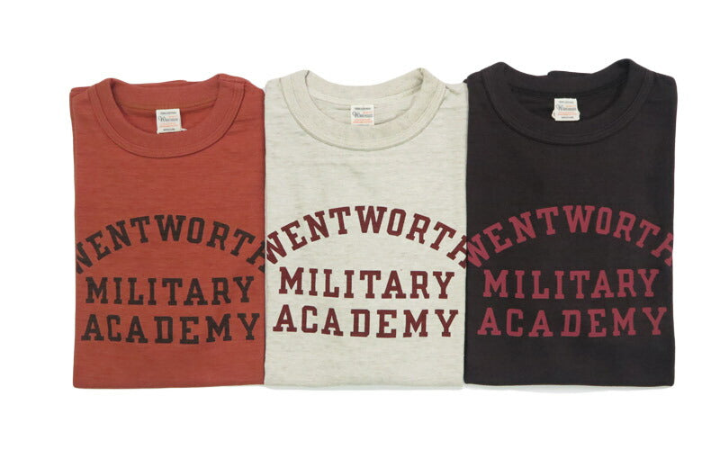 WAREHOUSE ウェアハウス Camiseta de manga corta con estampado MILITARY ACADEMY con bordes en sombra y tejido de punto grueso WH4601