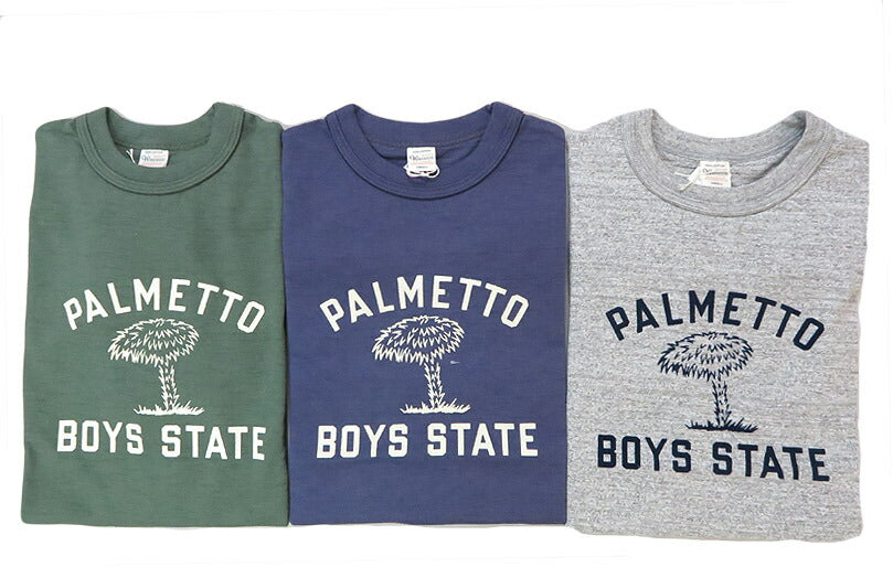 ウェアハウス WAREHOUSE Flockdruck Kurzarm T-Shirt "PALMETTO BOYS STATE" Schattenbordüre Grobstrick WH4601