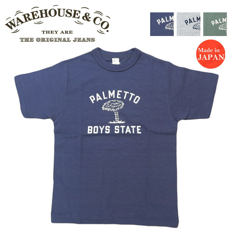 ウェアハウス WAREHOUSE Flockdruck Kurzarm T-Shirt "PALMETTO BOYS STATE" Schattenbordüre Grobstrick WH4601