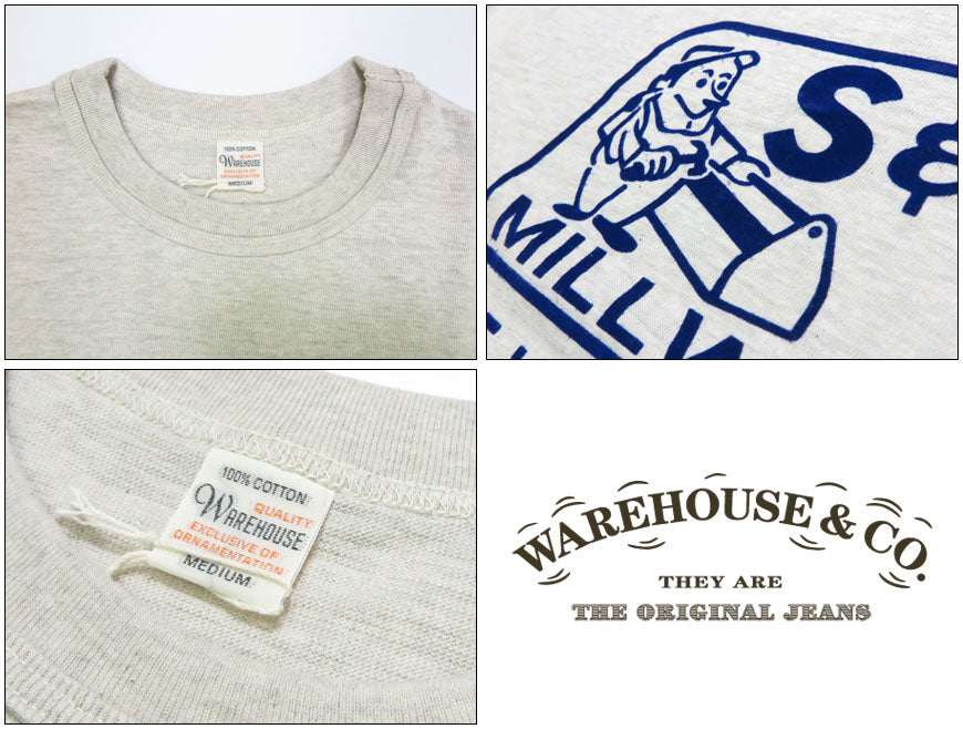 ウェアハウス WAREHOUSE フロッキープリント 半袖 Tシャツ S&S シャドーボーダー ローゲージ編み WH4601