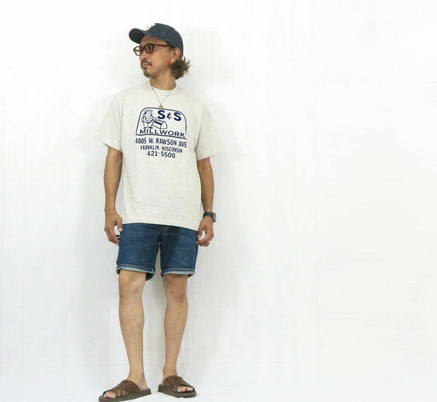 ウェアハウス WAREHOUSE フロッキープリント 半袖 Tシャツ S&S シャドーボーダー ローゲージ編み WH4601