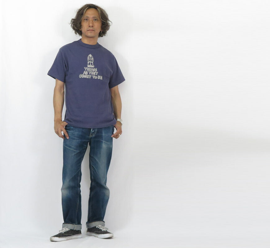ウェアハウス WAREHOUSE × 花井 祐介 プリント 半袖 Tシャツ ビリケン THING AS THEY OUGHT TO BE シャドーボーダー ローゲージ編み WH4601