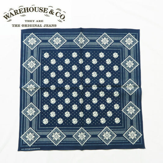 WAREHOUSE ウェアハウス セルビッジ バンダナ ジオメトリックパターン インディゴ染め SELVEDGE BANDANA GEOMETRIC PATTERN WH5244