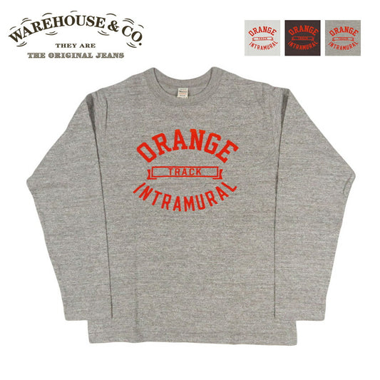 ウェアハウス WAREHOUSE 長袖 クルーネック Tシャツ プリント ORANGE INTRAMURAL  Lot.5906 【2026年春夏新作】