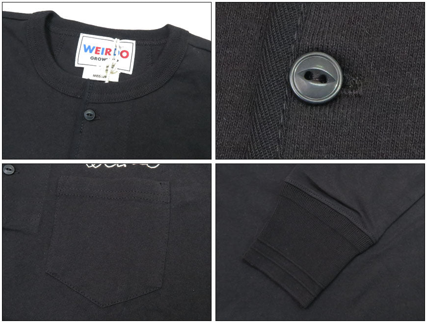WEIRDO Weirdo Langarm Henley T-Shirt Brusttasche Jersey-Stoff „RATROD LUBE“ GLAD HAND Glad Hand WRD-24-AW-14