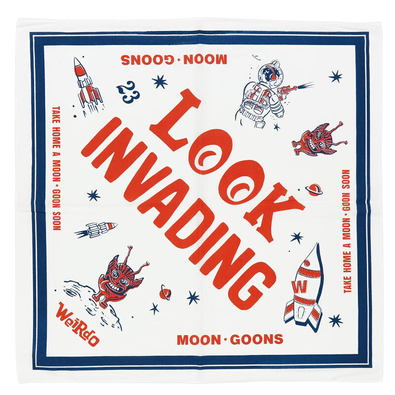 WEIRDO วีอาร์โด ผ้าพันคอผ้าฝ้าย 53 ซม./53 ซม. LOOK INVADING WRD53G08 GLAD HAND แกรดแฮนด์