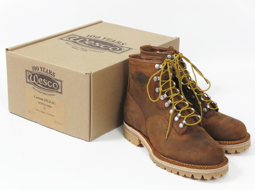 WESCO ウエスコ รองเท้าบูทเดินป่าญี่ปุ่นรุ่นลิมิเต็ด ZIGZAG สีซินนามอนเดสเปอราโด หนังแว็กซ์ #100 พื้น Vibram Honey